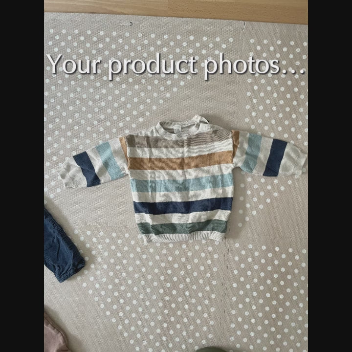 Load video: Product photos before and after using AI  lifestyle photo package.